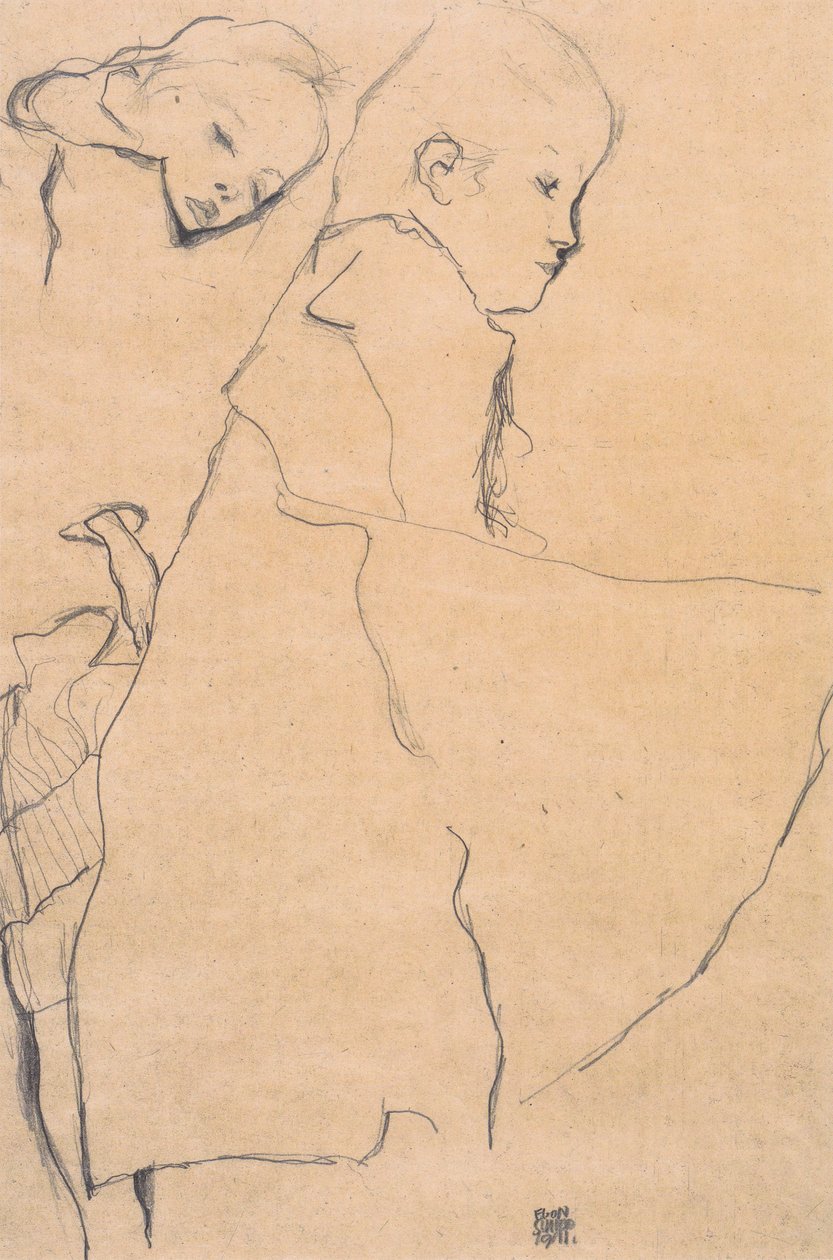 Zwei schlummernde Mädchen von Egon Schiele