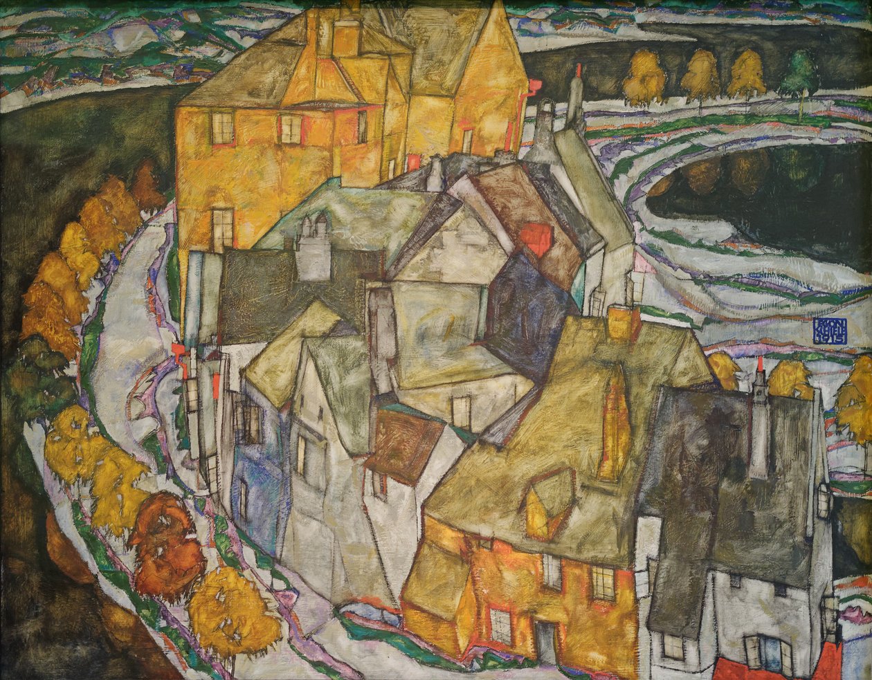 Häuserhalbmond II (Inselstadt) von Egon Schiele