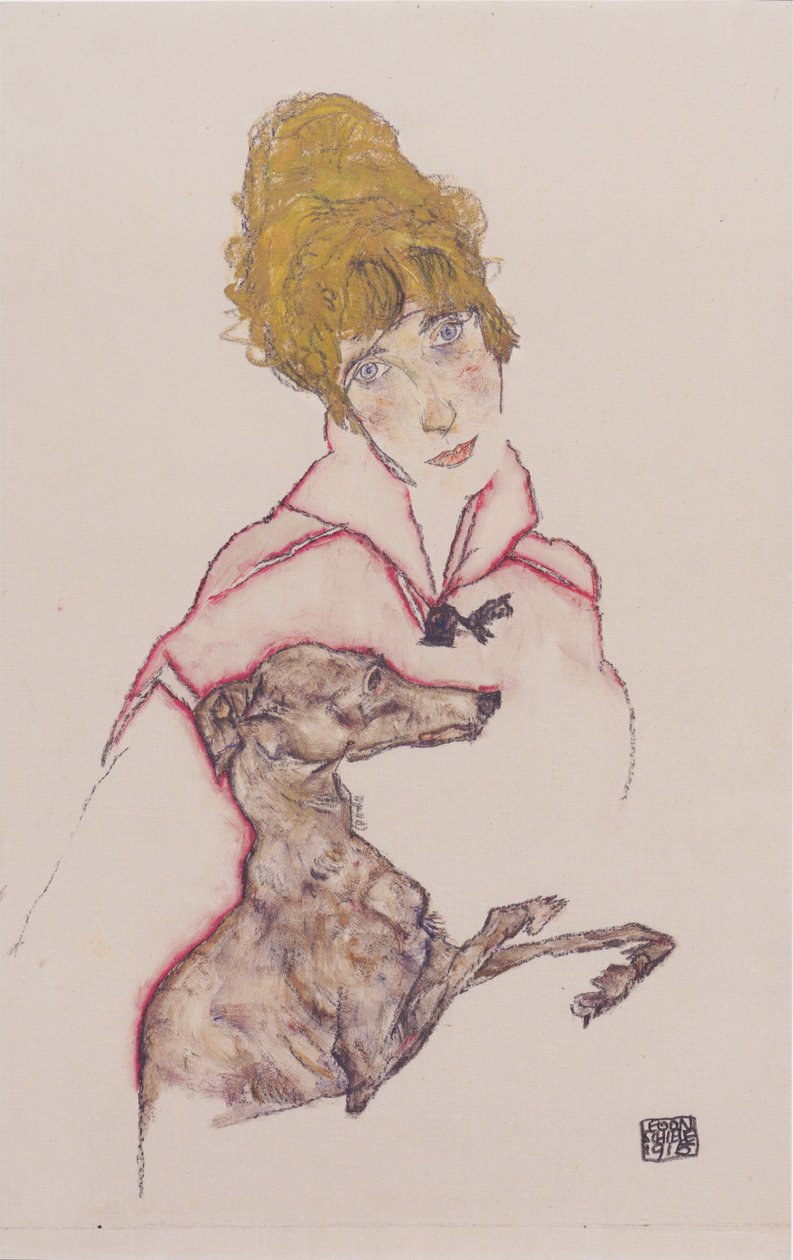 Edith Schiele mit Windhund von Egon Schiele