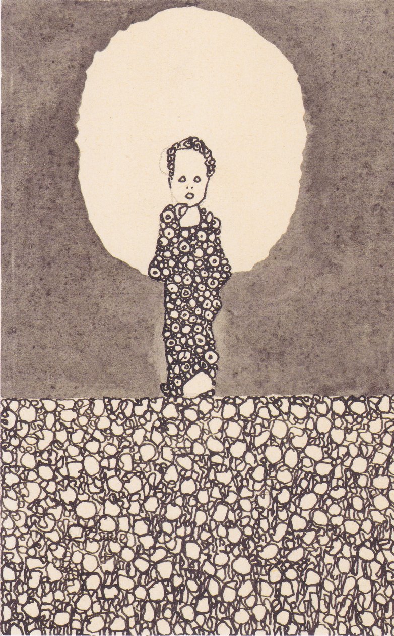 Kind mit Nimbus auf einer Blumenwiese von Egon Schiele