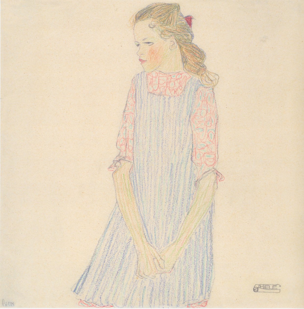 Mädchen mit roter Masche von Egon Schiele
