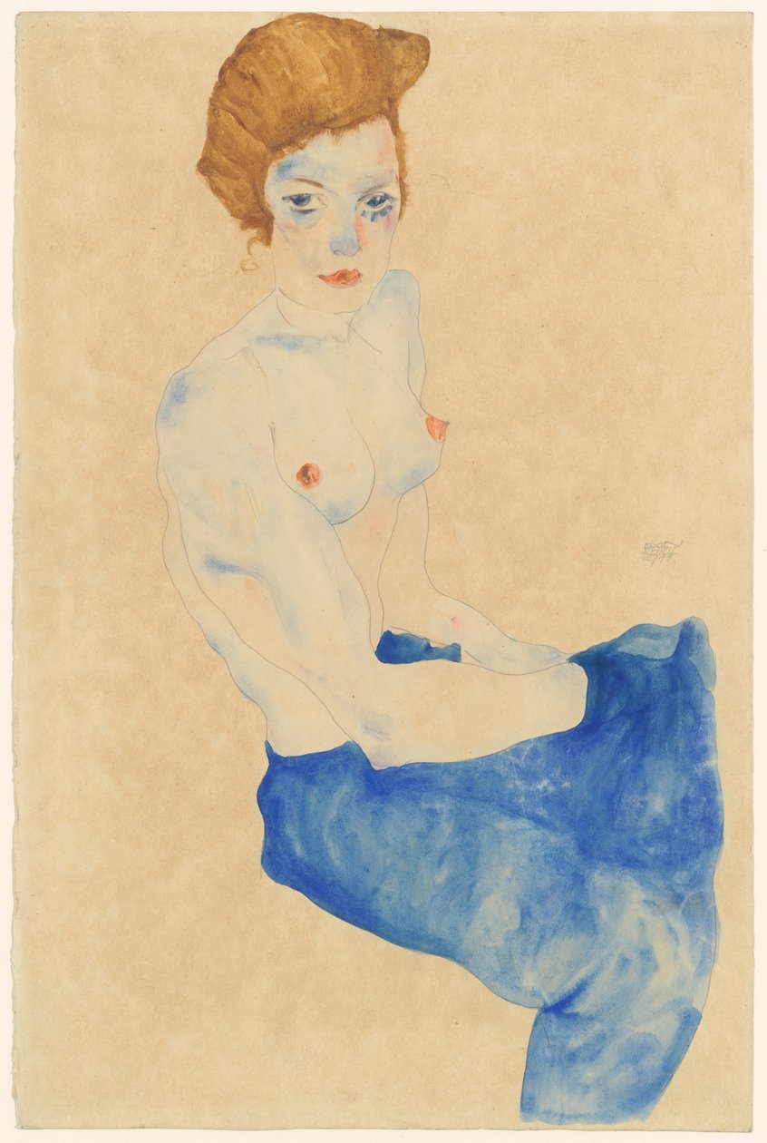 Sitzender blauer Akt von Egon Schiele