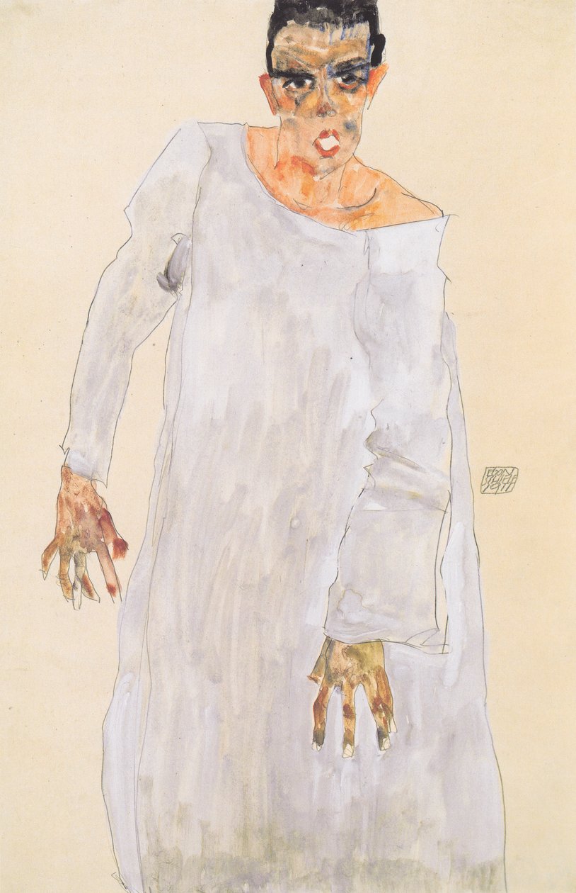 Selbstbildnis im weißen Gewand von Egon Schiele