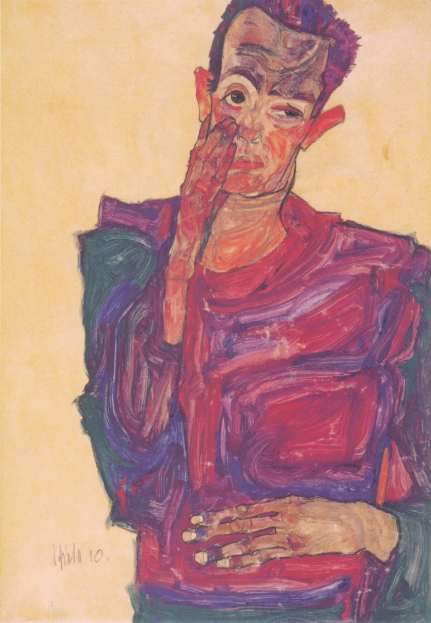 Selbstbildnis mit herabgezogenem Augenlid von Egon Schiele