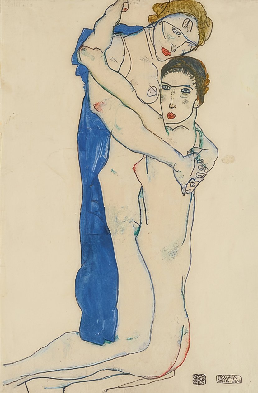 Freundin, Rosa-Blau von Egon Schiele