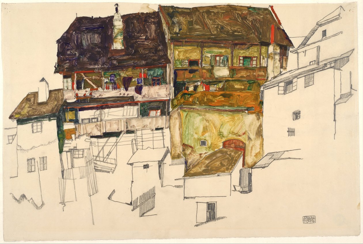 Alte Häuser in Krumau von Egon Schiele