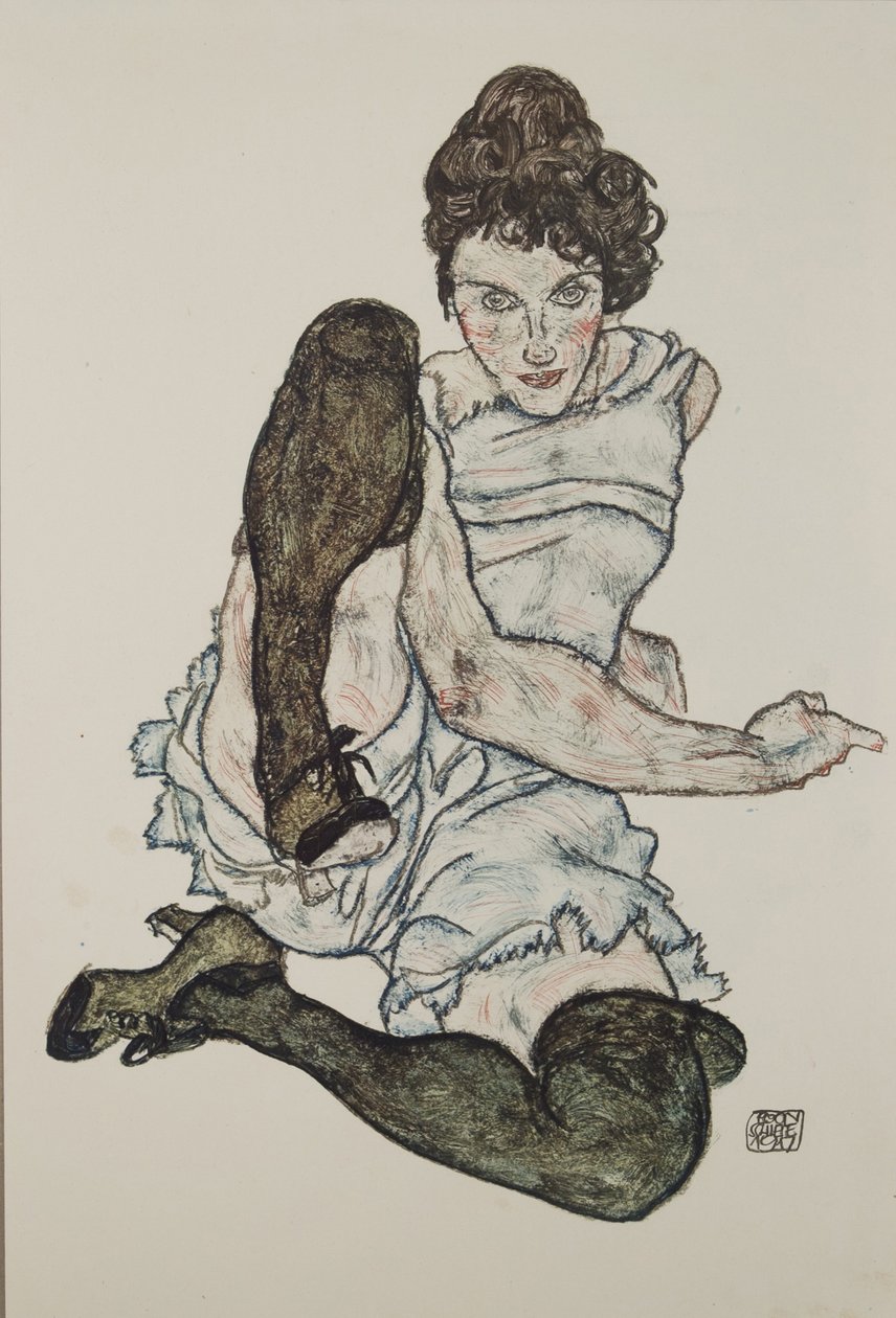Sitzende Frau mit angezogenen Beinen, 1917 von Egon Schiele