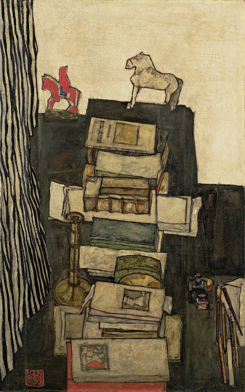 Stillleben mit Büchern Schieles Schreibtisch, 1914 von Egon Schiele