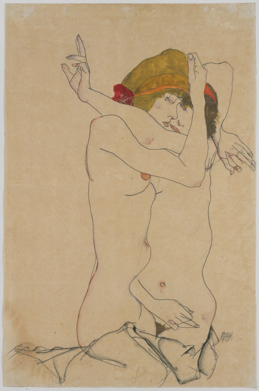 Zwei Frauen umarmen sich, 1913 von Egon Schiele
