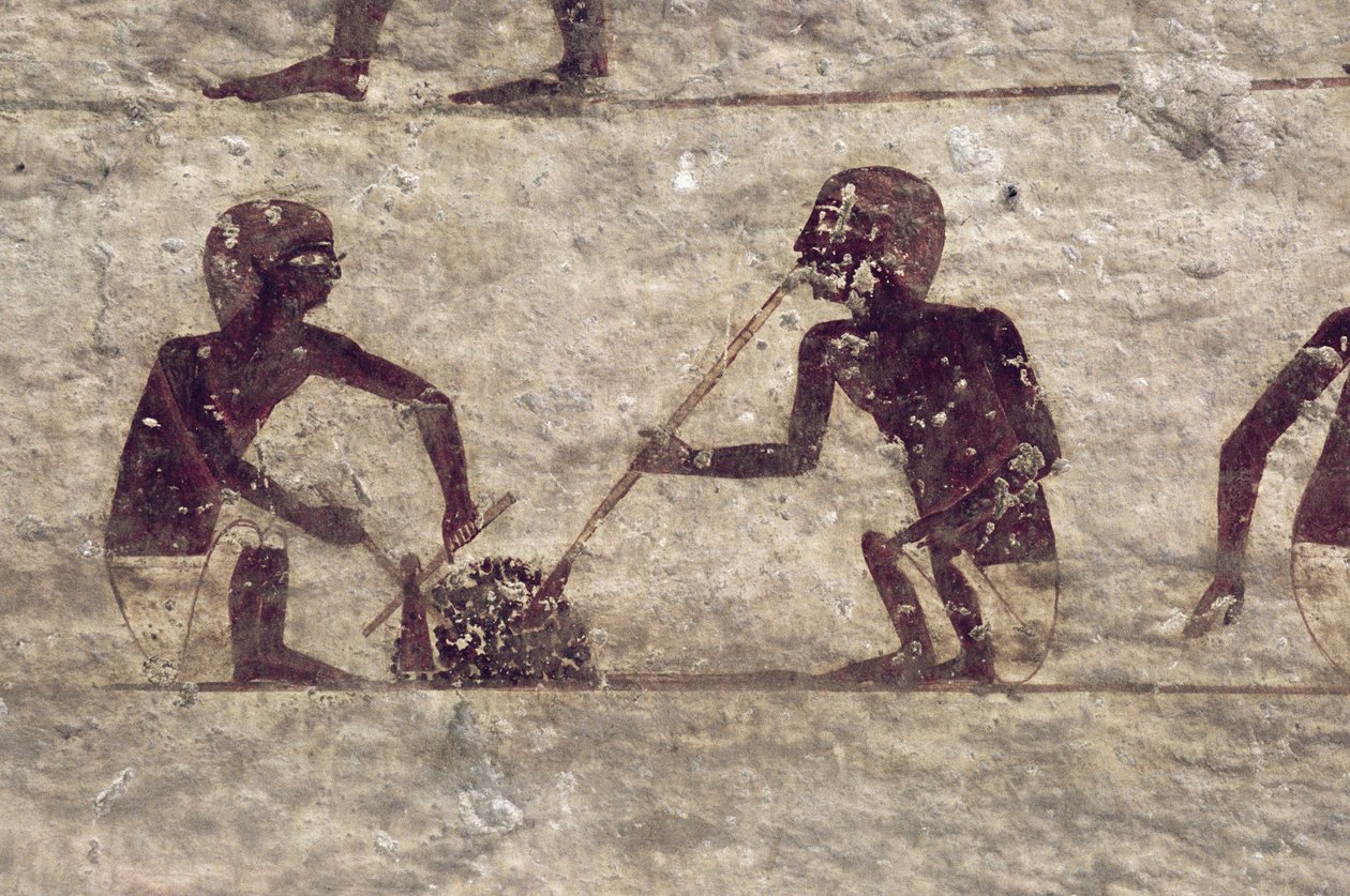Glasbläser, Detail von einer Grabwandmalerei, Ägyptisch, Altes bis Mittleres Reich von Egyptian