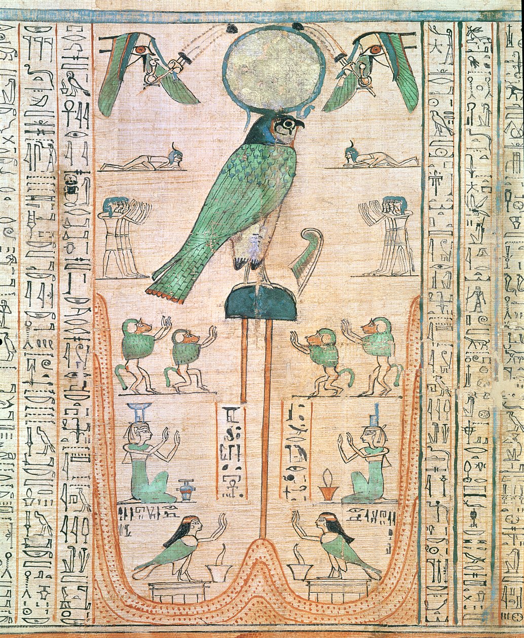 Anbetung der aufgehenden Sonne in Form des Falken Re-Horakhty, Neues Reich, ca. 1150 v. Chr. von Egyptian 20th Dynasty