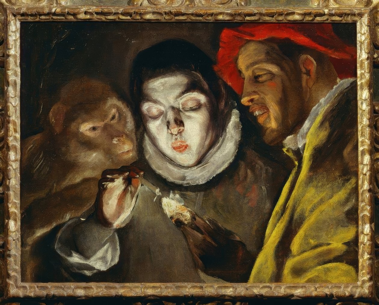 Affe, Kerze anzündender Knabe und Mann von El Greco