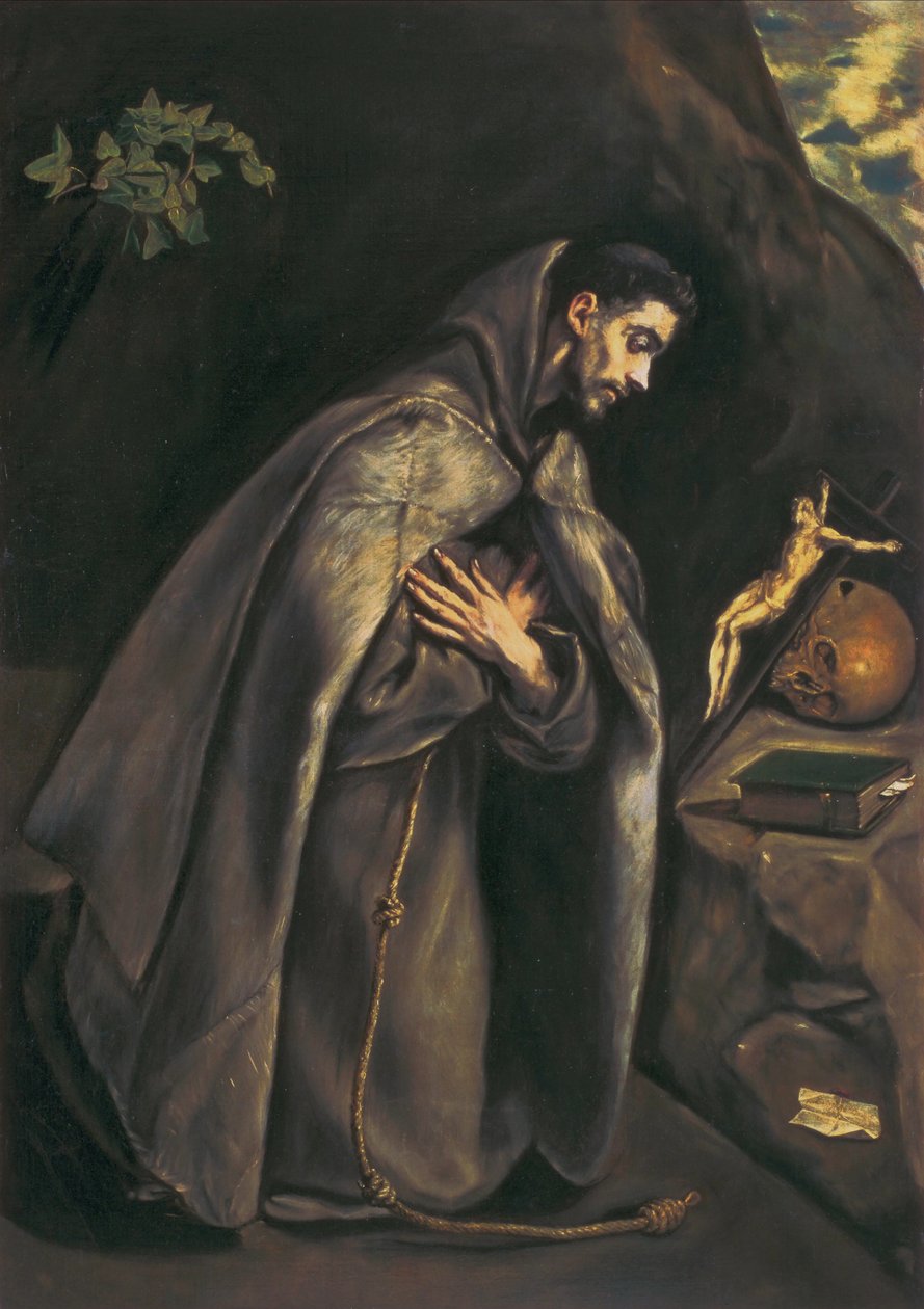 Der heilige Franziskus verehrt das Kruzifix von El Greco