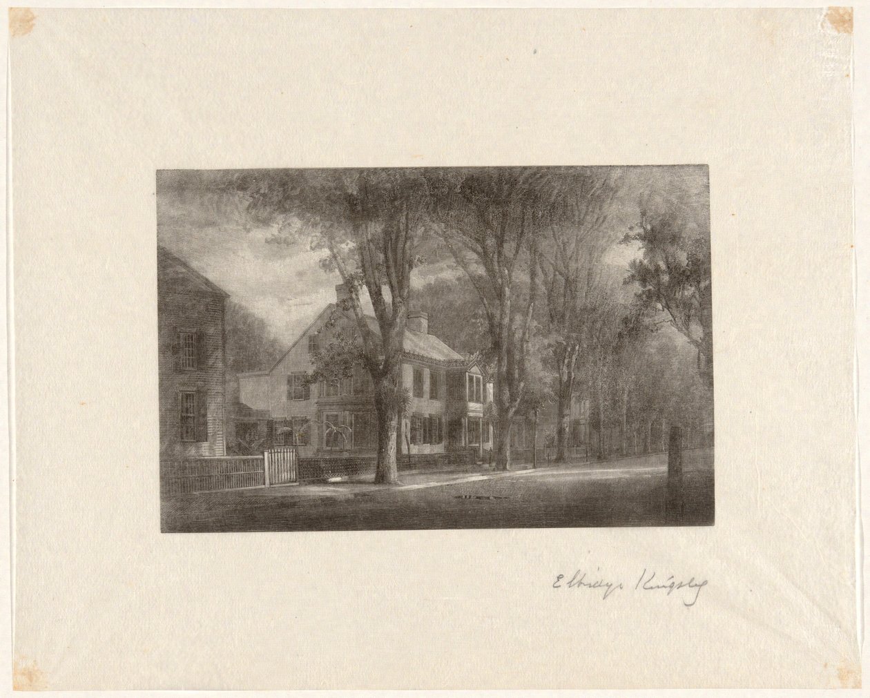 Ohne Titel [Haus in einer baumgesäumten Straße] von Elbridge Kingsley