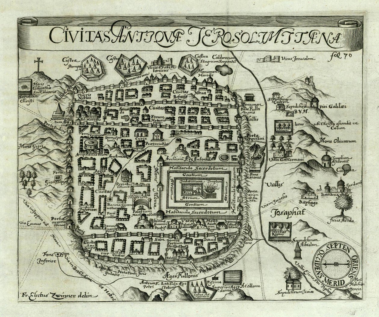 Karte von Jerusalem, 1661 von Electus Zwinner