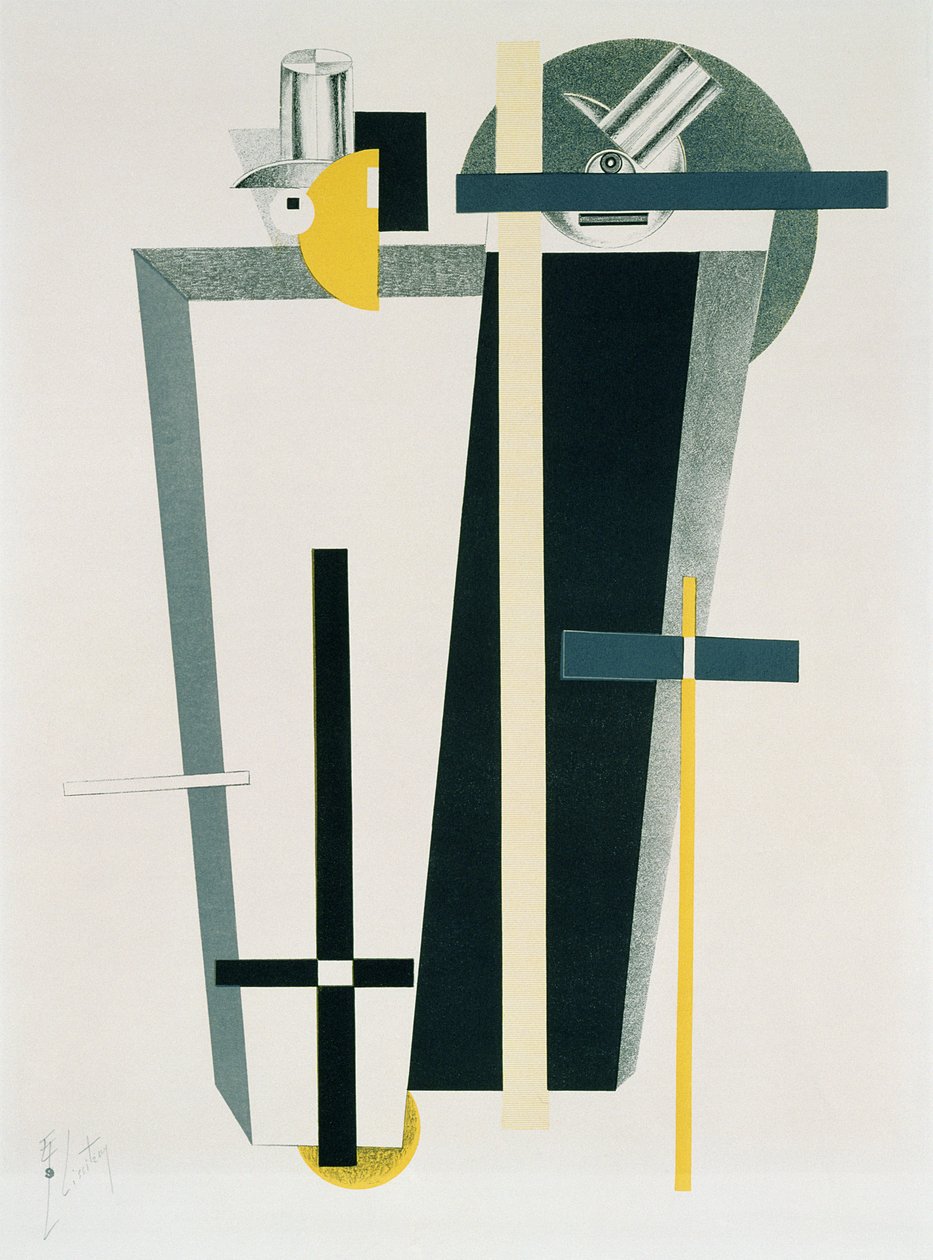 Abstrakte Komposition in Grau, Gelb und Schwarz von Eliezer Markowich Lissitzky