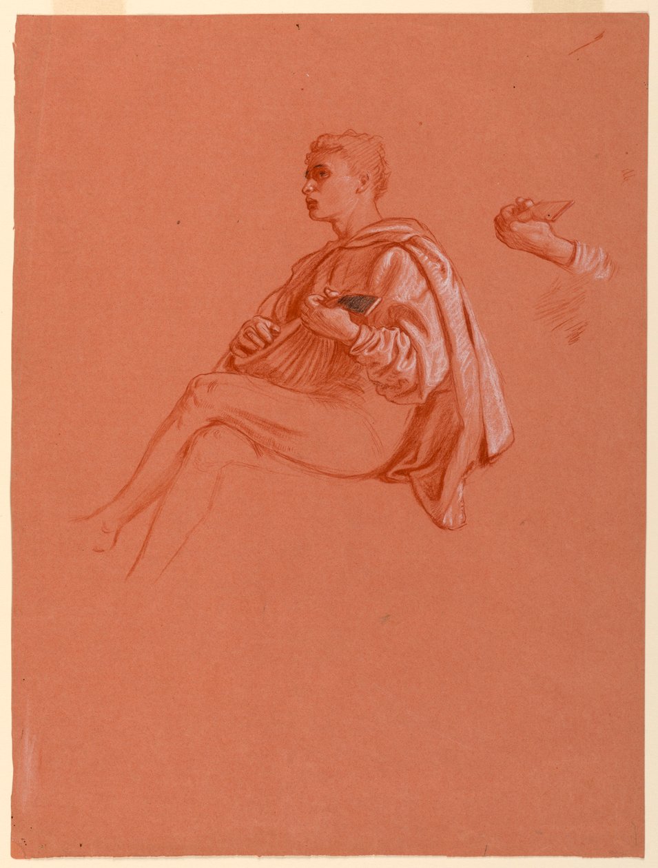 Zeichnung, Junge spielt Laute, 1871–72 von Elihu Vedder