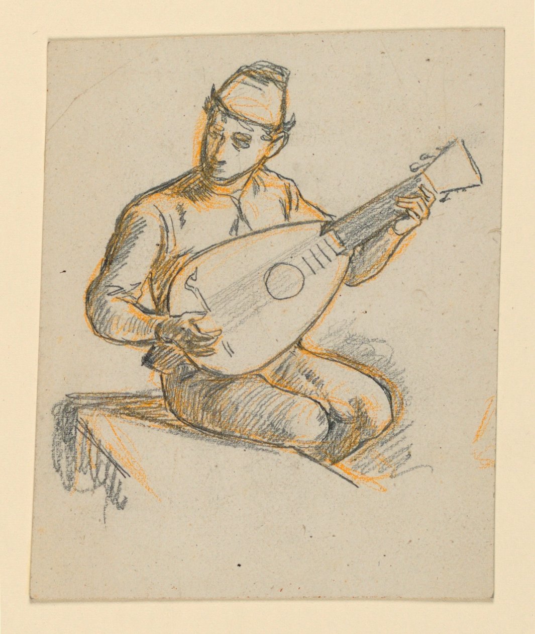 Sitzender Junge, der eine Laute spielt von Elihu Vedder
