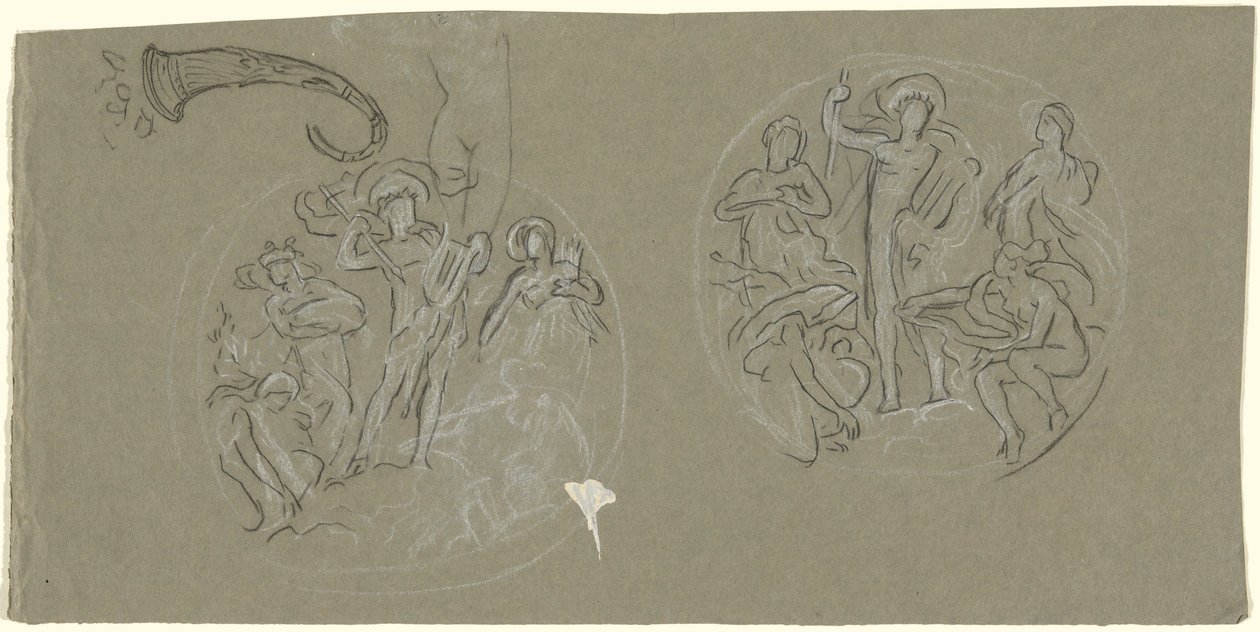 Blatt mit Studien für die Huntington-Decke von Elihu Vedder