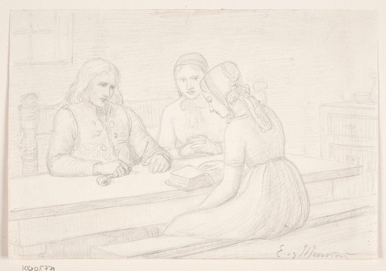 Studienzeichnung zu "Hausandacht" von Elisabeth Jerichau Baumann