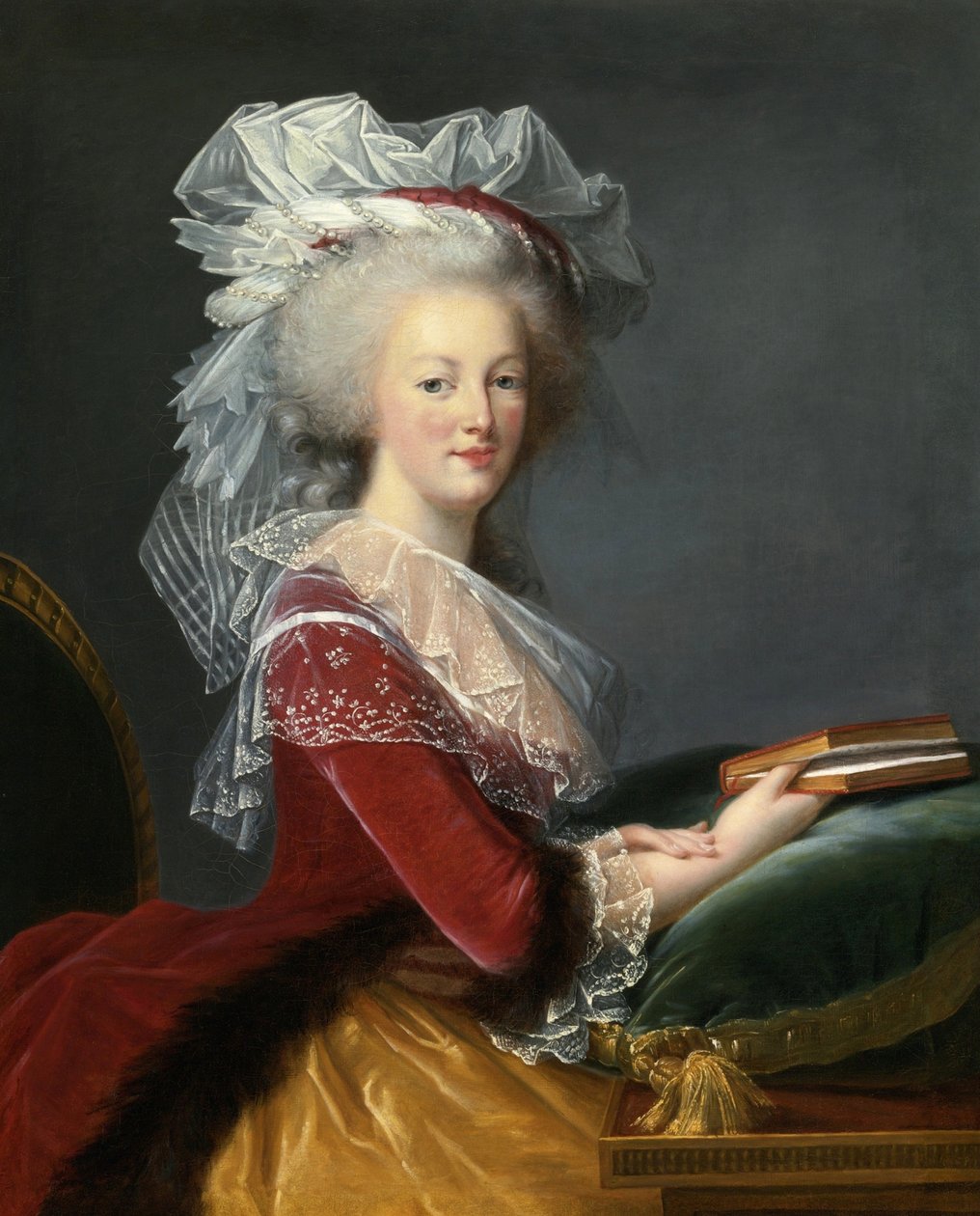 Marie Antoinette mit einem Buch von Elisabeth Louise Vigee Lebrun