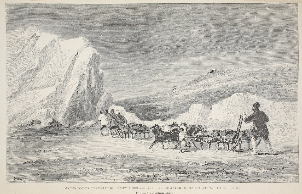 McClintocks Reisegruppe entdeckt die Überreste des Cairn am Kap Herschel, Illustration aus 