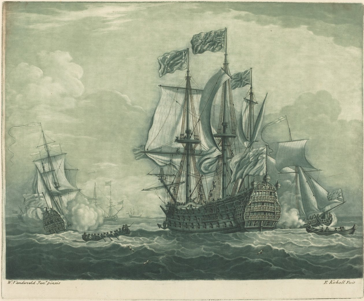 Schifffahrtsszene mit Kriegsschiff von Elisha Kirkall
