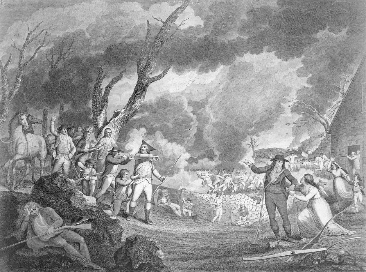 Schlacht von Lexington, 19. April 1775, graviert von Cornelius Tiebout (ca. 1773-1832) von Elkanah Tisdale
