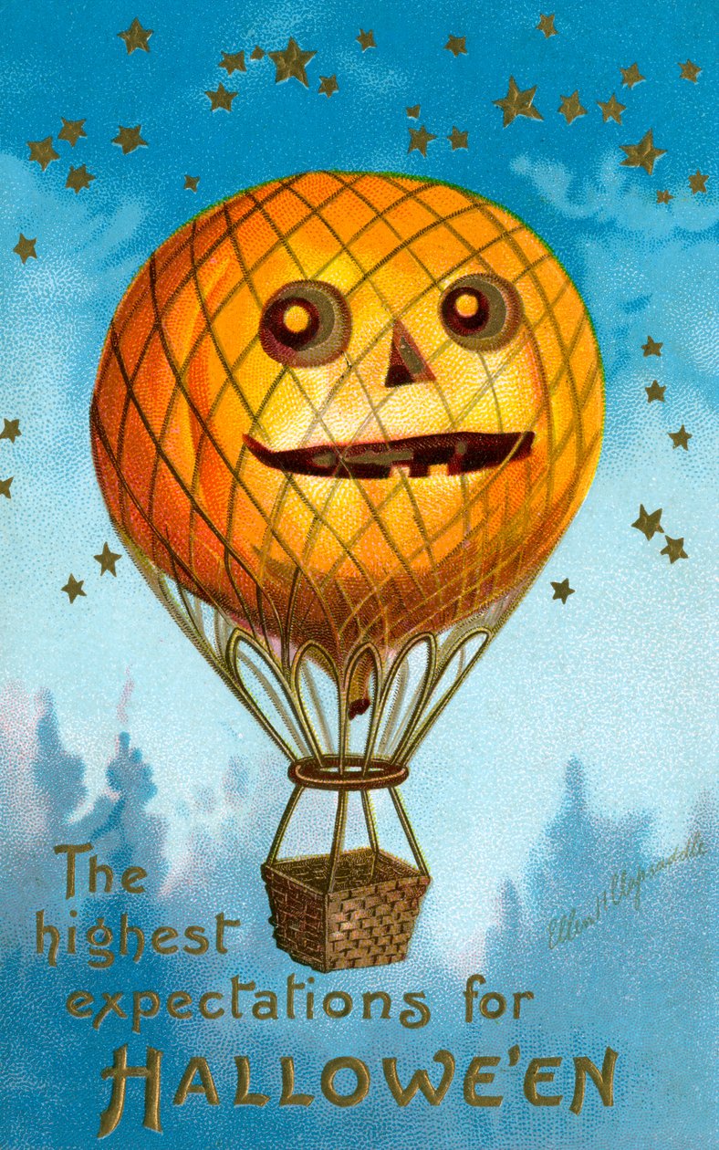 Ein Halloween-Kürbis-Heißluftballon von Ellen Hattie Clapsaddle