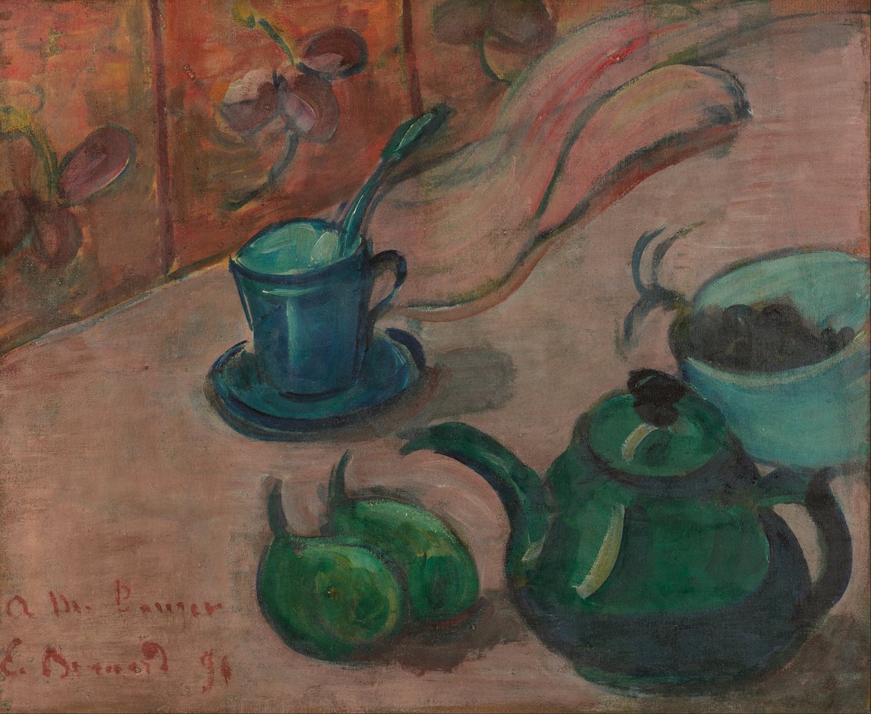 Stillleben mit Teekanne, Tasse und Obst von Emile Bernard