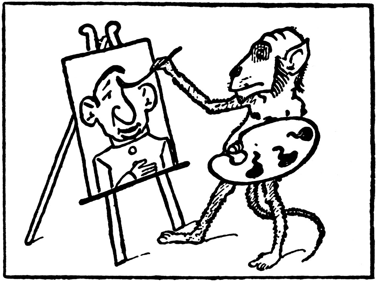 Affe malt ein Gemälde von Emile Cohl