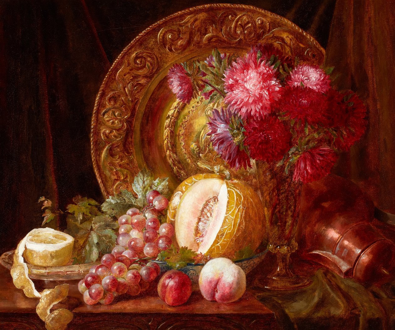 Chrysanthemen, Früchte und Teller von Emily Stannard