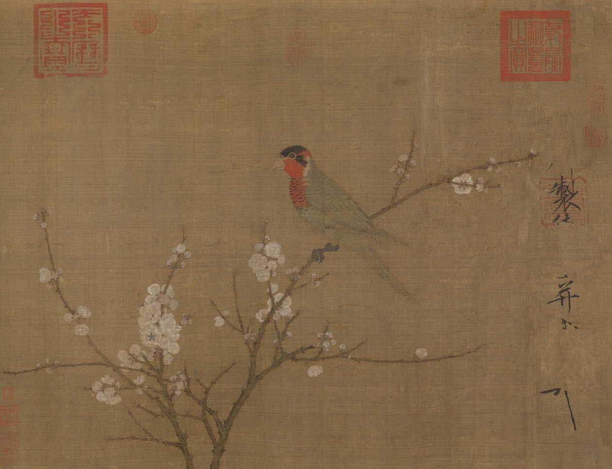 Fünffarbiger Sittich auf einem blühenden Aprikosenbaum von Emperor Huizong
