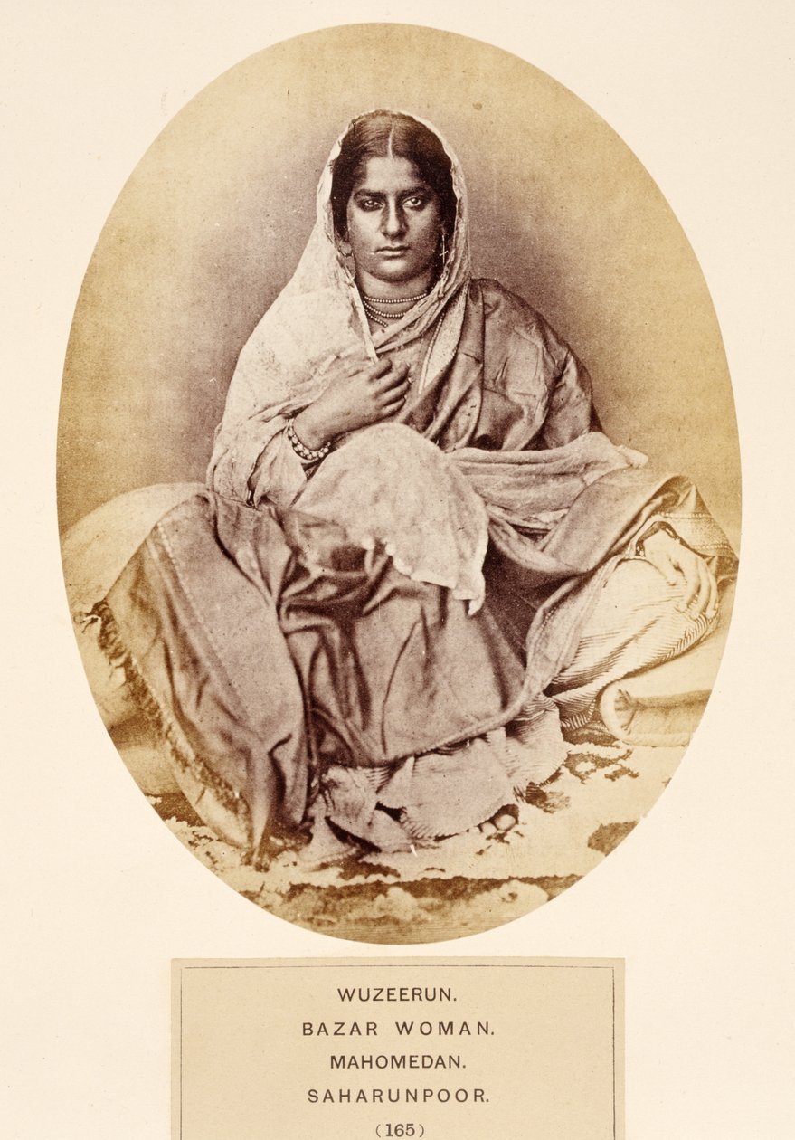 Wuzeerun, Basarfrau, Mohammedanerin, Saharunpoor, aus The People of India, von J. Forbes Watson, veröffentlicht 1868 von English Photographer
