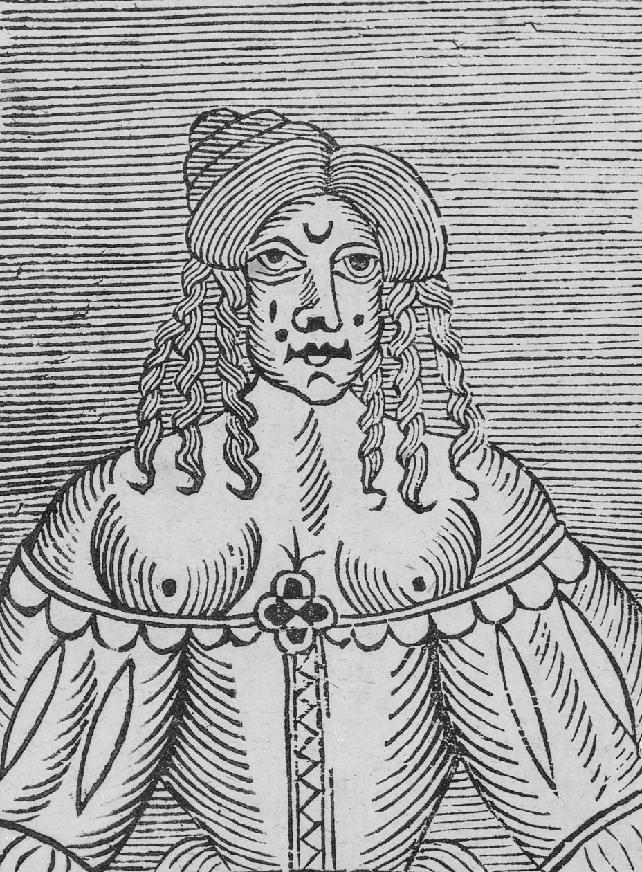 Eine Tudor-Dame mit entblößten Brüsten, eine Illustration aus 
