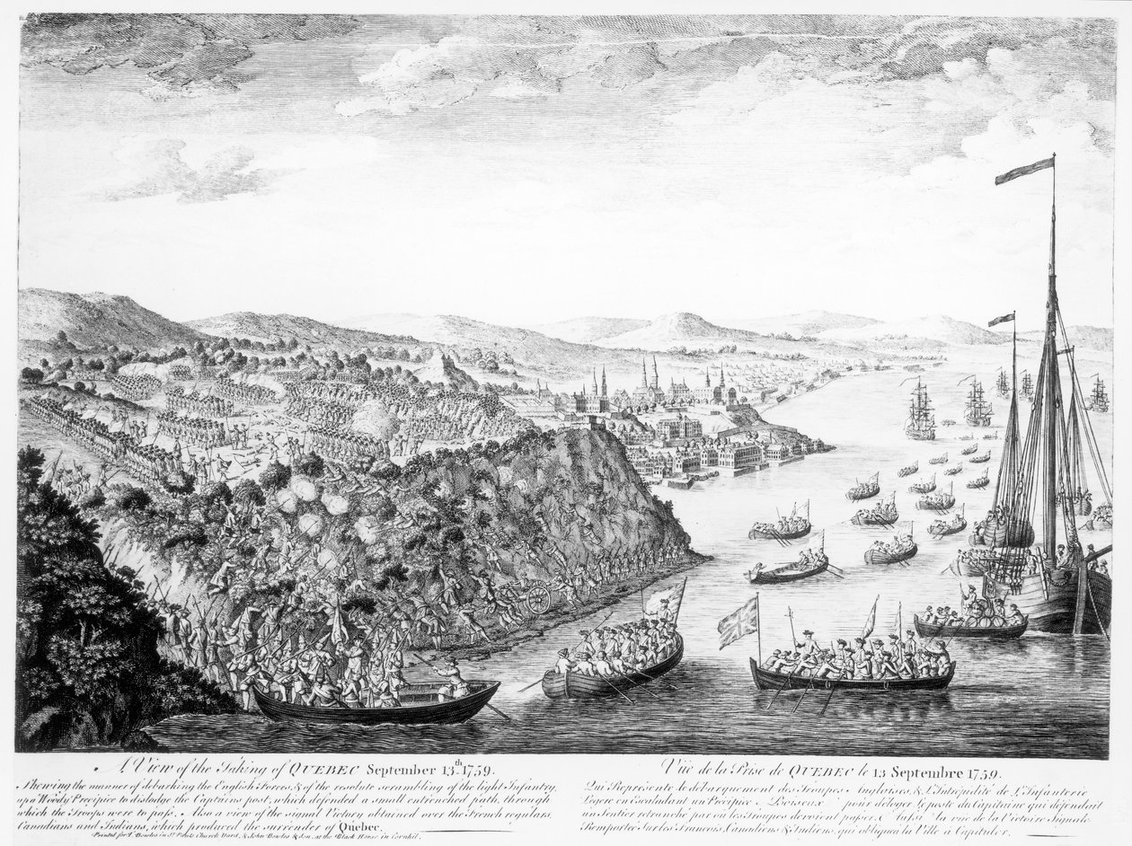 Ein Blick auf die Eroberung von Quebec, 13. September 1759 von English School