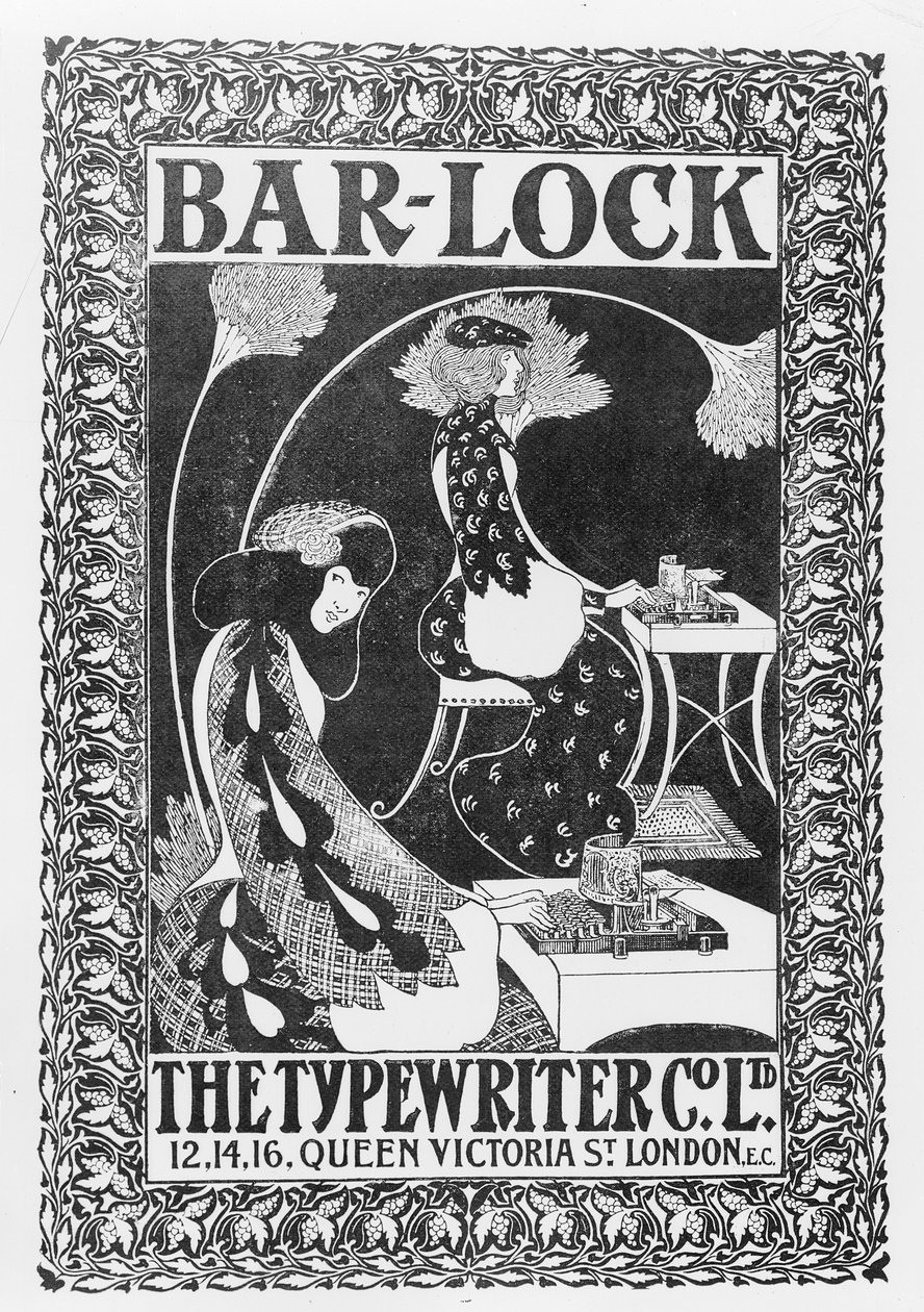 Werbung für Bar-Lock-Schreibmaschinen, ca. 1895 von English School