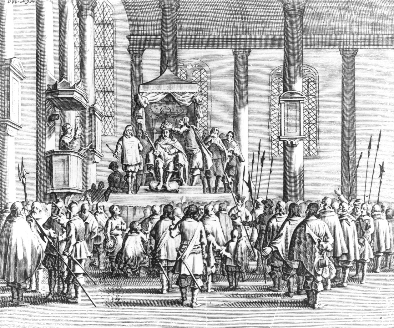 Karl II. (1630-85) gekrönt in Scone, 1651 von English School