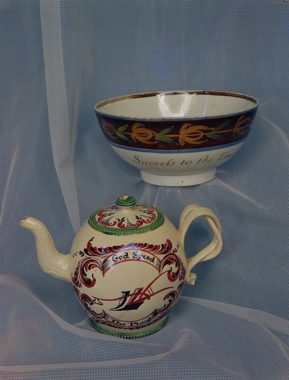 Creamware-Teekanne dekoriert von W. Greatbach, um 1765 von English School