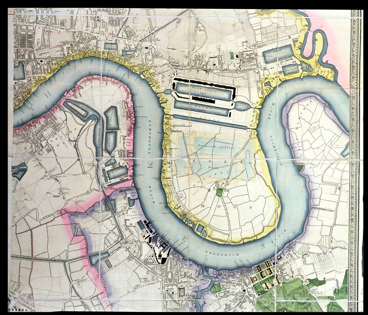 Karte der Isle of Dogs, ca. 1830 von English School