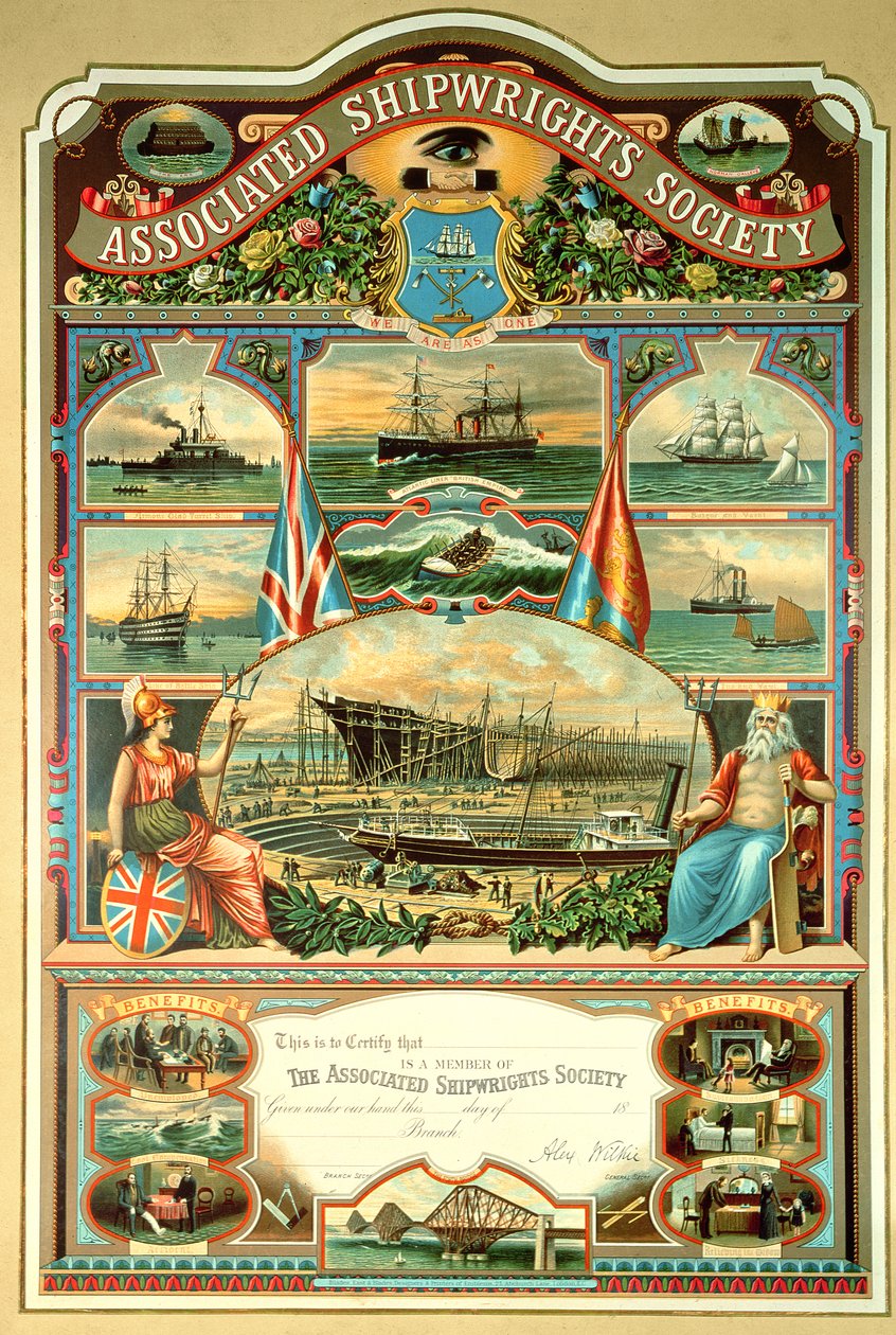 Mitgliedszertifikat der Associated Shipwrights Society von English School