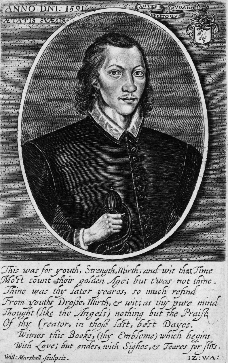 Porträt von John Donne, datiert 1591, Frontispiz zu 