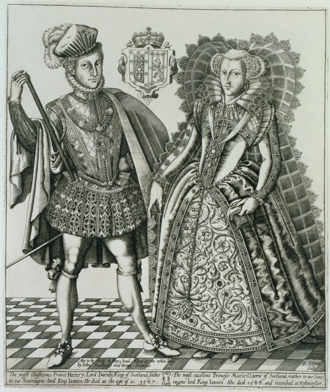 Porträt von Maria Stuart (1542-87) und Henry Stewart, Lord Darnley (1545-67) aus dem Book of Kings, graviert von Renold Elstrack (1571-c.1630) 1618 von English School