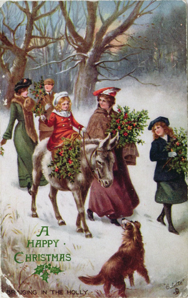 Mit dem Esel durch den Schnee reiten, Weihnachtskarte von English School