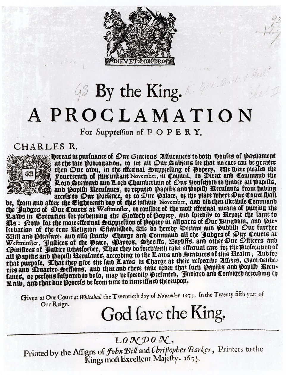 Königliche Erklärung, 1675 von English School