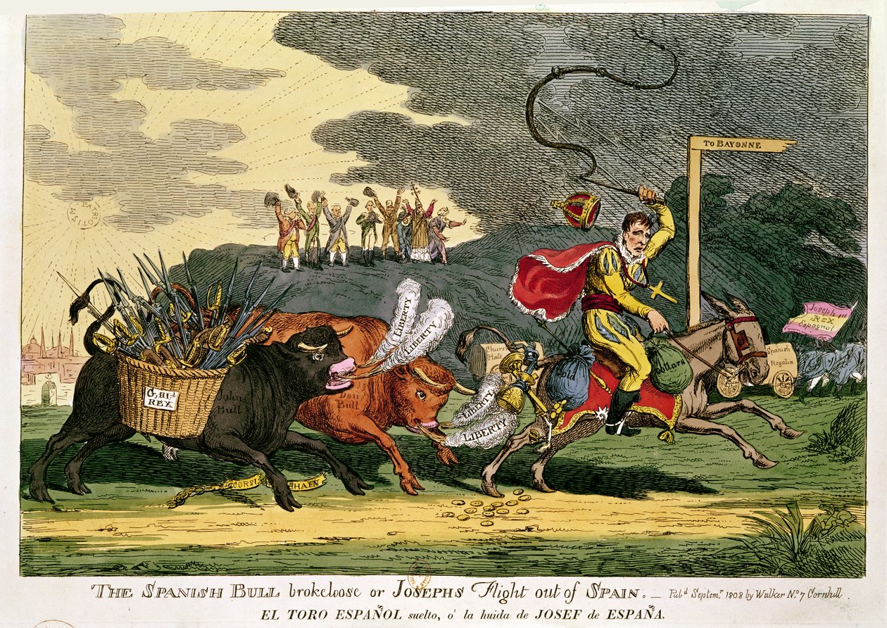 Der spanische Stier brach aus oder Josephs Flucht aus Spanien, September 1808 von English School