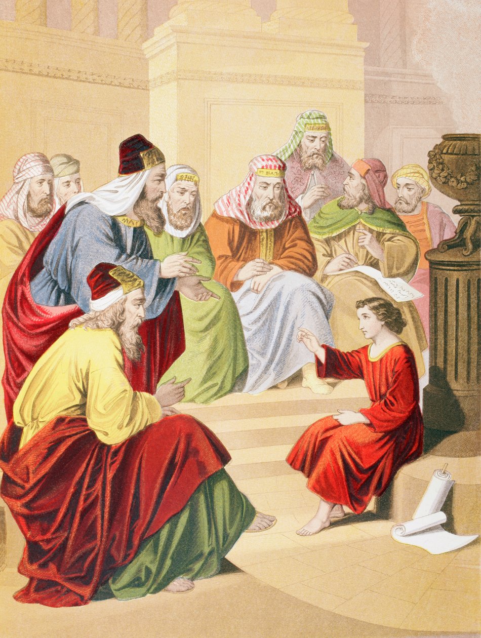 Der junge Jesus diskutiert mit Priestern und Lehrern im Tempel von English School