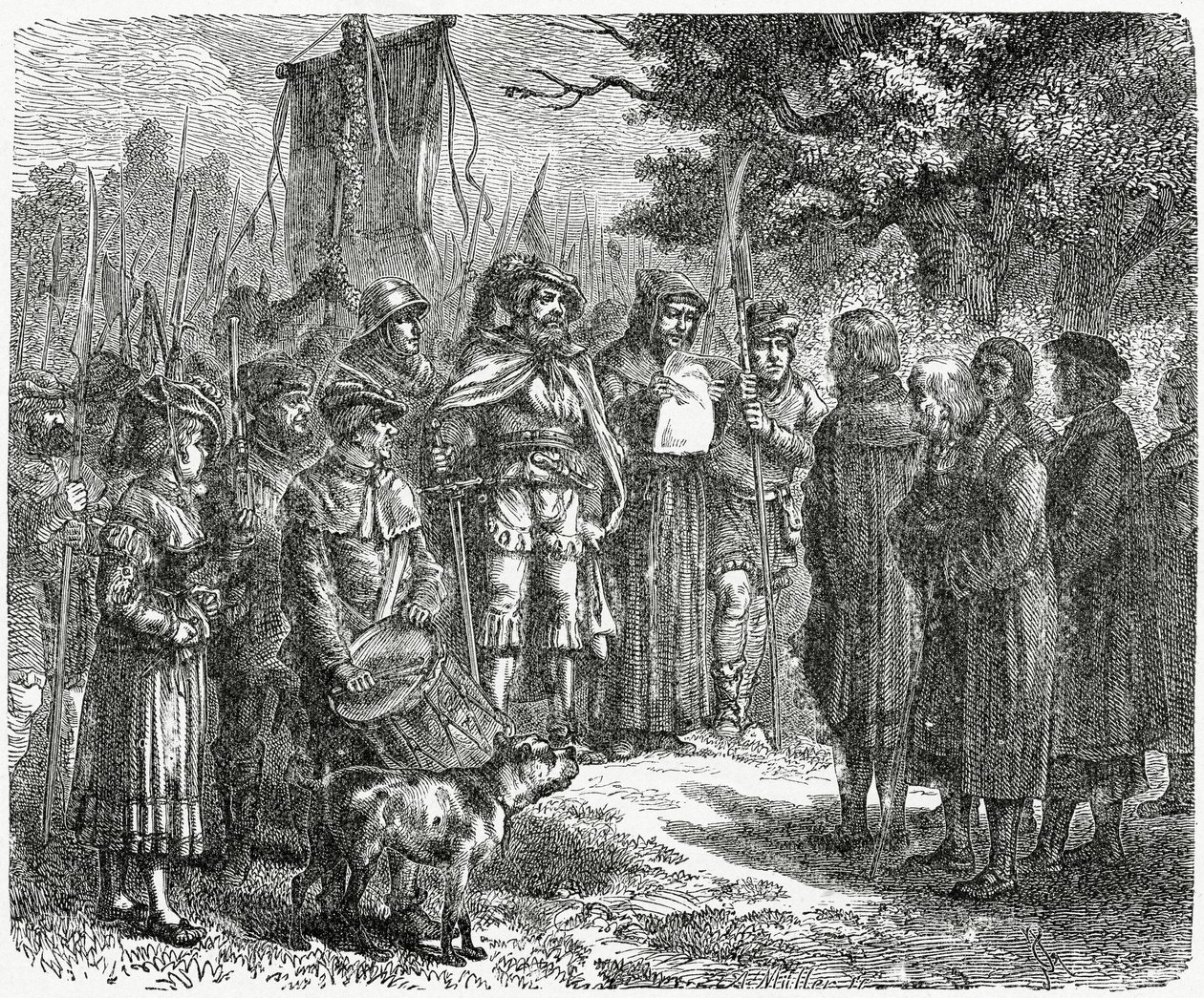 Ein Raubritter fordert Tribut, 1882 von English School