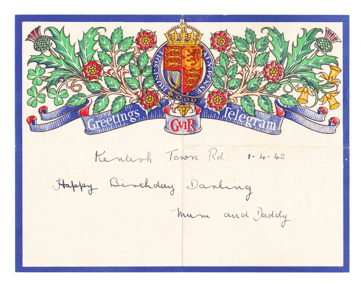Ein Geburtstagsgrußtelegramm, um 1942 von English School