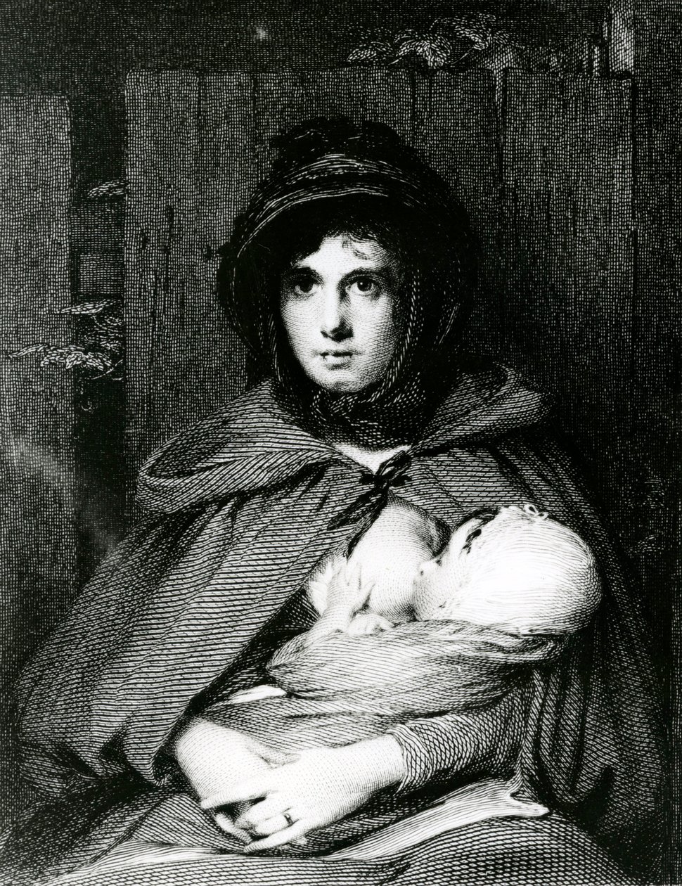 Eine Mutter stillt ihr Baby (Stich) von English School